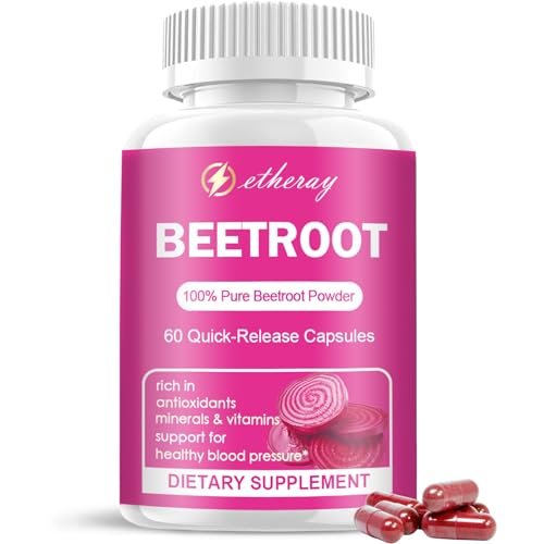 Rote Bete Kapseln - 1300mg Bio Rote Bete Pulver, 60 Kapseln für 30 Tage - Natürliches & veganes Nahrungsergänzungsmittel