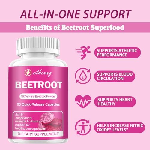 Rote Bete Kapseln - 1300mg Bio Rote Bete Pulver, 60 Kapseln für 30 Tage - Natürliches & veganes Nahrungsergänzungsmittel