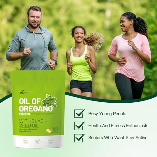 VivoNu Oil of Oregano Kapseln – Ausgewogenes Oreganoöl mit Schwarzkümmelöl, Bio Oreganoöl Softgels, Carvacrol, Thymochinon, Nicht-GVO (600 Stk./2 Beutel)