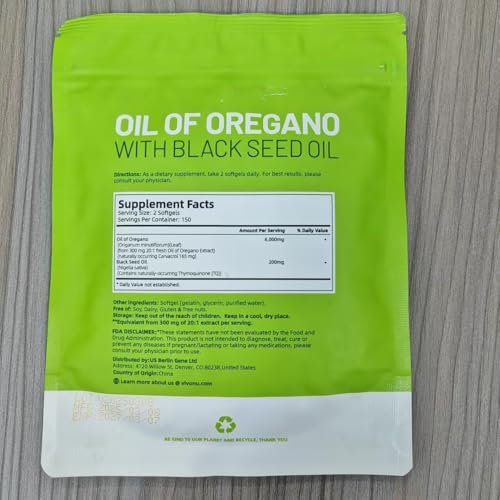 VivoNu Oil of Oregano Kapseln – Ausgewogenes Oreganoöl mit Schwarzkümmelöl, Bio Oreganoöl Softgels, Carvacrol, Thymochinon, Nicht-GVO (600 Stk./2 Beutel)