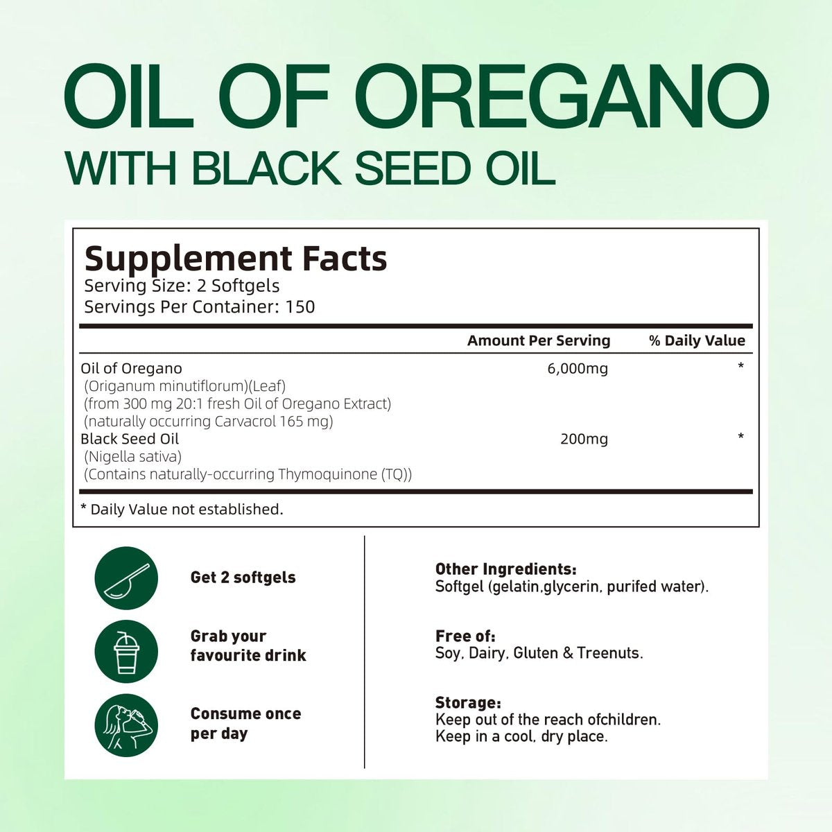 VivoNu Oil of Oregano Kapseln – Ausgewogenes Oreganoöl mit Schwarzkümmelöl, Bio Oreganoöl Softgels, Carvacrol, Thymochinon, Nicht-GVO (600 Stk./2 Beutel)
