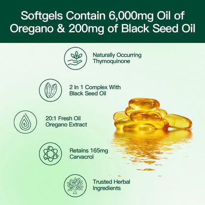 VivoNu Oil of Oregano Kapseln – Ausgewogenes Oreganoöl mit Schwarzkümmelöl, Bio Oreganoöl Softgels, Carvacrol, Thymochinon, Nicht-GVO (600 Stk./2 Beutel)
