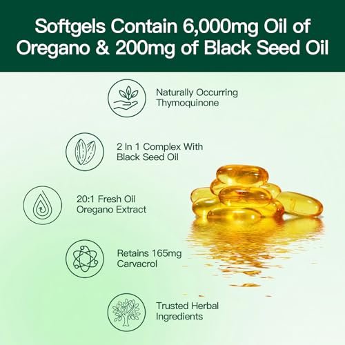 VivoNu Oil of Oregano Kapseln – Ausgewogenes Oreganoöl mit Schwarzkümmelöl, Bio Oreganoöl Softgels, Carvacrol, Thymochinon, Nicht-GVO (600 Stk./2 Beutel)