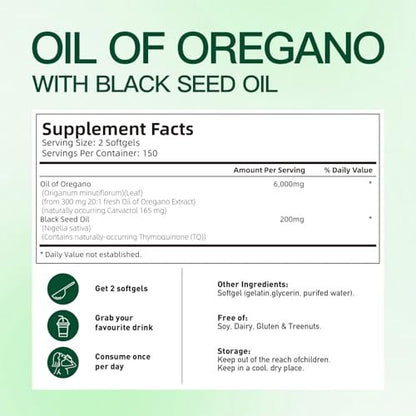 VivoNu Oil of Oregano Kapseln – Ausgewogenes Oreganoöl mit Schwarzkümmelöl, Bio Oreganoöl Softgels, Carvacrol, Thymochinon, Nicht-GVO (600 Stk./2 Beutel)