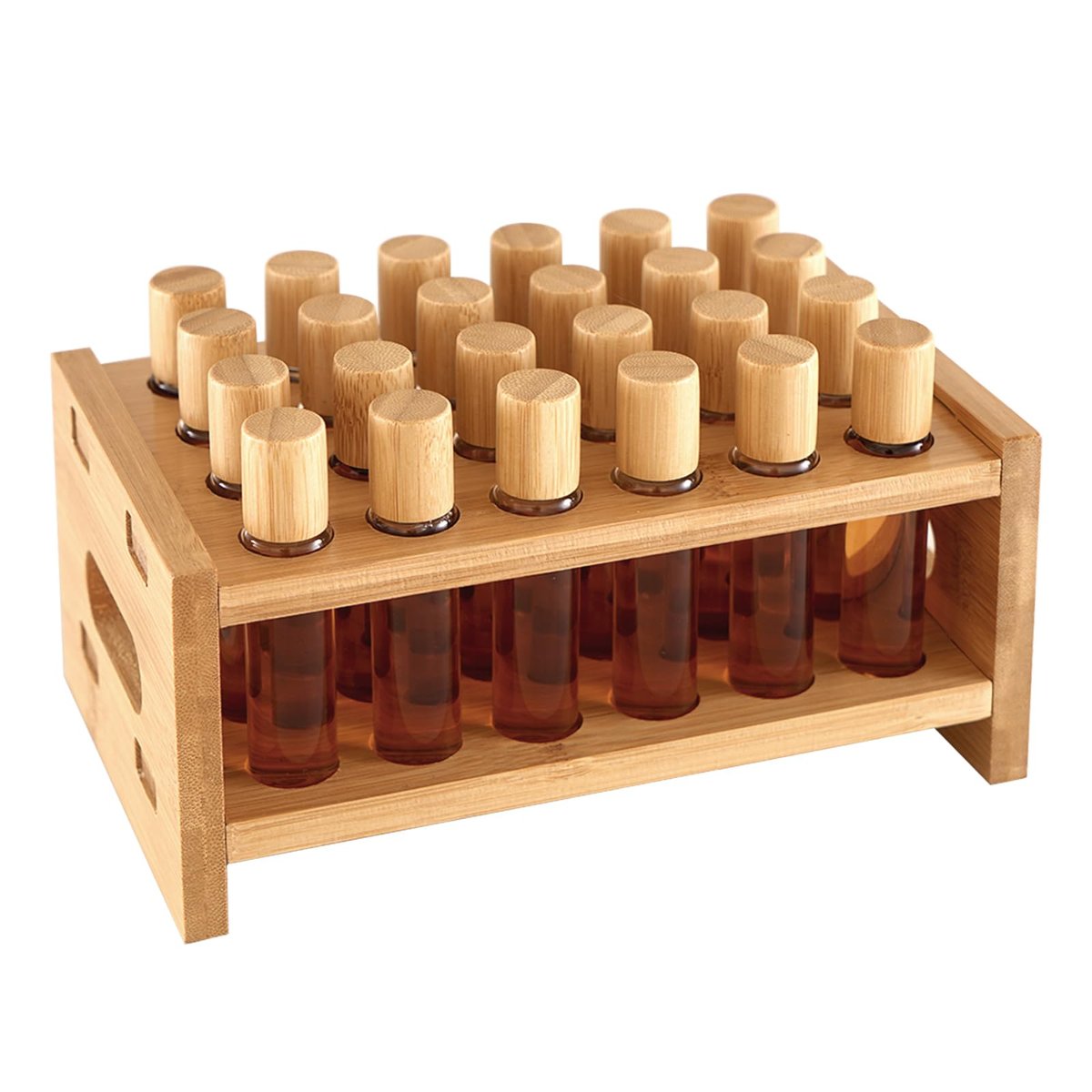 OSZKO Bambus Parfümhalter Kompatibel mit Scentbird (Nur Nachfüllflakons, nicht für Etuis), Ultrastabiler Rollerball-Organizer-Ständer, 24 Fächer für Parfümöle, Lipgloss, Lippenstift, Ätherische Öle