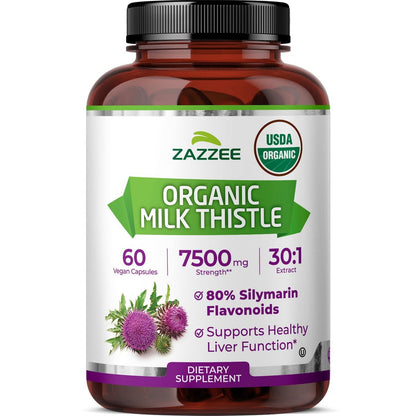 Zazzee USDA Bio Mariendistel 30:1 Extrakt, 80 % Silymarin, 60 vegane Kapseln, 2 Monate Vorrat, zertifiziert koscher, hochwirksame Leber- & Antioxidans-Unterstützung, Silybum Marianum, nicht gentechnisch verändert, hergestellt in den USA