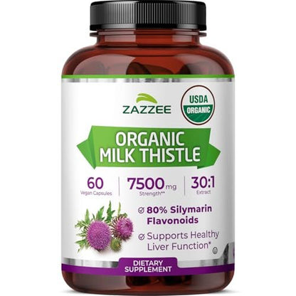Zazzee USDA Bio Mariendistel 30:1 Extrakt, 80 % Silymarin, 60 vegane Kapseln, 2 Monate Vorrat, zertifiziert koscher, hochwirksame Leber- & Antioxidans-Unterstützung, Silybum Marianum, nicht gentechnisch verändert, hergestellt in den USA