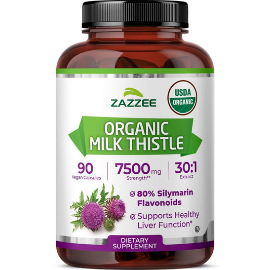 Zazzee Bio-Mariendistel 30:1 Extrakt, 80 % Silymarin, 90 vegane Kapseln, 3-Monats-Vorrat, zertifiziert koscher, hochpotente Leber- & Antioxidans-Unterstützung, Silybum Marianum, Non-GMO, hergestellt in den USA