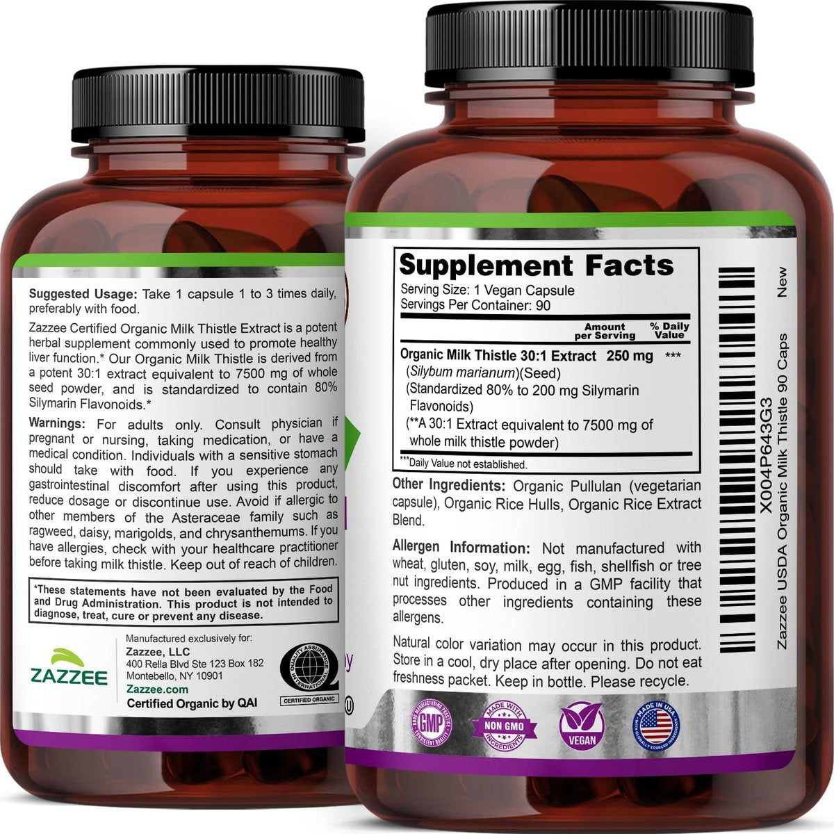 Zazzee Bio-Mariendistel 30:1 Extrakt, 80 % Silymarin, 90 vegane Kapseln, 3-Monats-Vorrat, zertifiziert koscher, hochpotente Leber- & Antioxidans-Unterstützung, Silybum Marianum, Non-GMO, hergestellt in den USA