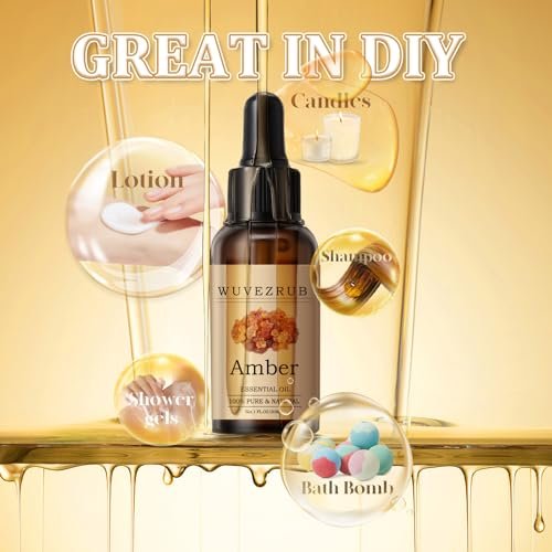 Wuvezrub Amber Ätherisches Öl 30 ml – 100 % reines und natürliches Öl für Aromatherapie-Diffuser – 1 Fl Oz/Amber