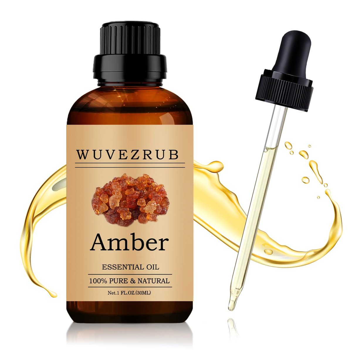 Wuvezrub Amber Ätherisches Öl 30 ml – 100 % reines und natürliches Öl für Aromatherapie-Diffuser – 1 Fl Oz/Amber