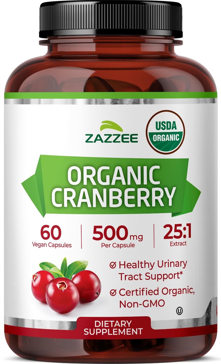 Zazzee USDA Bio-Cranberry 25:1 Extrakt, 500 mg pro Kapsel, 60 vegane Kapseln, 2-Monats-Vorrat, zertifiziert koscher, Vaccinium Macrocarpon, Unterstützung für Harnwege & Blase, Nicht-GVO, Hergestellt in den USA