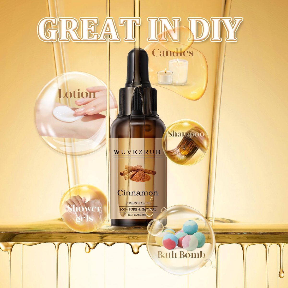 Wuvezrub Amber Bio-Öl 120 ml – 100 % reines und natürliches ätherisches Öl für Aromatherapie-Diffuser – 4 Fl Oz