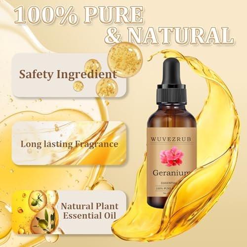 Wuvezrub Geranium Bio-Öl 30 ml – 100 % reines und natürliches Öl für Aromatherapie-Diffuser – 1 Fl Oz