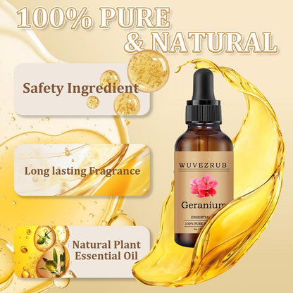 Wuvezrub Geranium Bio-Öl 30 ml – 100 % reines und natürliches Öl für Aromatherapie-Diffuser – 1 Fl Oz