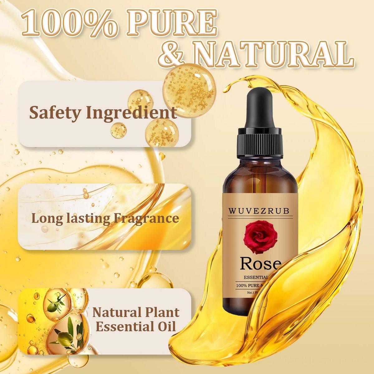 Wuvezrub Rosenöl 30ml – 100% reines und natürliches Öl für Aromatherapie-Diffuser, 1 Fl Oz/Rose