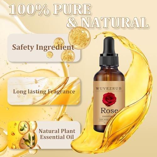 Wuvezrub Rosenöl 30ml – 100% reines und natürliches Öl für Aromatherapie-Diffuser, 1 Fl Oz/Rose