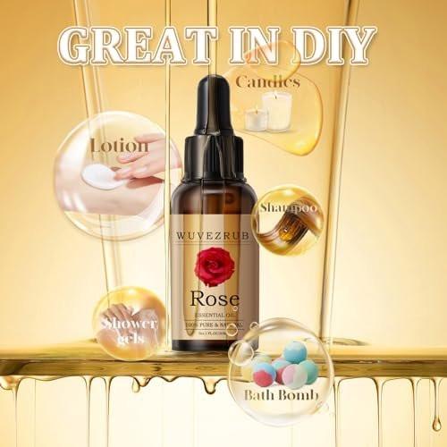 Wuvezrub Rosenöl 30ml – 100% reines und natürliches Öl für Aromatherapie-Diffuser, 1 Fl Oz/Rose
