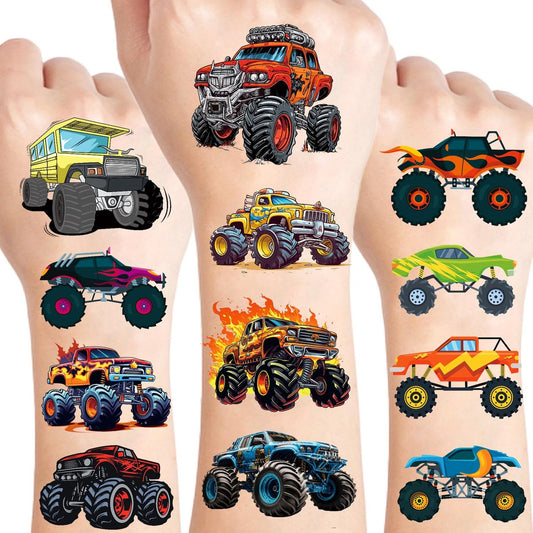 100 Stück Monster Truck temporäre Tattoos für Kinder (2'' x 2'') – einzeln verpackte Tattoos, Auto-Themen Geburtstagsdekorationen, Partygeschenke