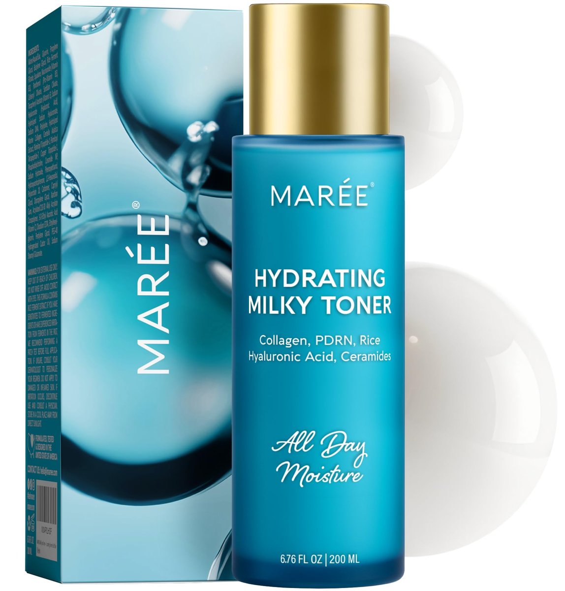 MAREE Hydrating Milky Toner für das Gesicht - Reis Toner mit Niacinamid & Kollagen - Hautbarriere-Reparatur - Feuchtigkeitsspendender Milchtoner - PDRN, Hyaluronsäure, Ceramide - Tonico Facial