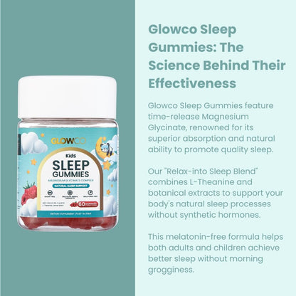 GLOWCO Magnesium-Glycinat Schlafgummis für Kinder ab 4 Jahren – Melatonin-frei, sanfte Beruhigung, zuckerfrei, vegan (60 Stück)