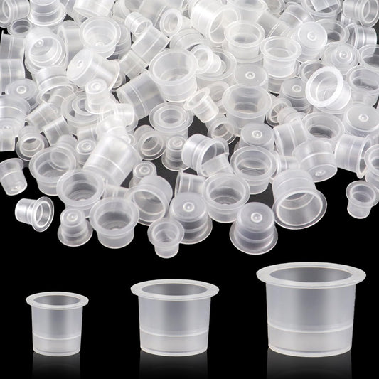 300 Stück Tattoo-Farbbecher, Pigmentbecher, Make-up-Behälterdeckel – 100 klein, 100 mittel, 100 groß – für Farben, Klebstoffe