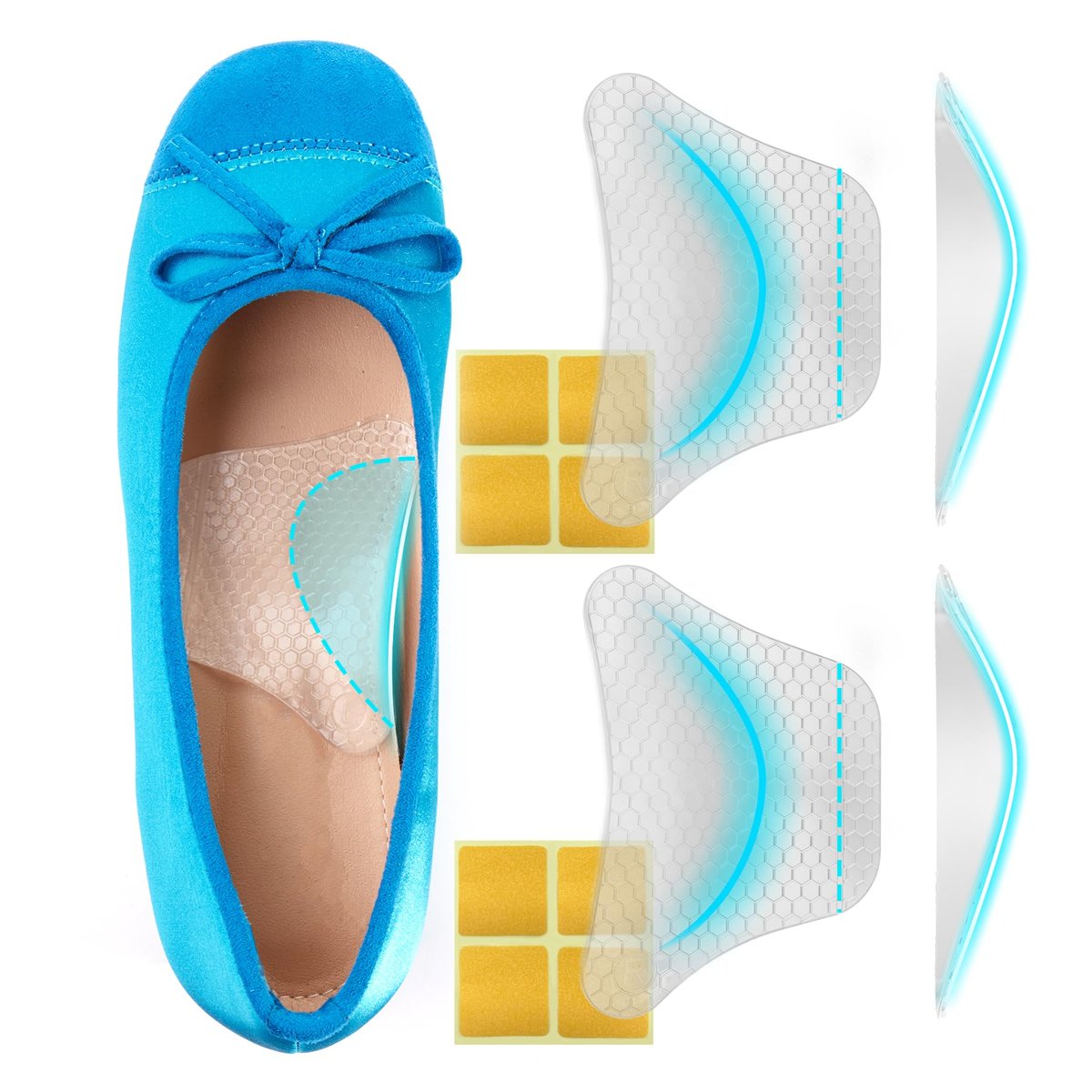Plantarfasziitis Relief: Gel-Fußgewölbe-Stütze mit Klebepad für Flache Füße & Hohes Fußgewölbe, 2 Paar, Zuschneidbar
