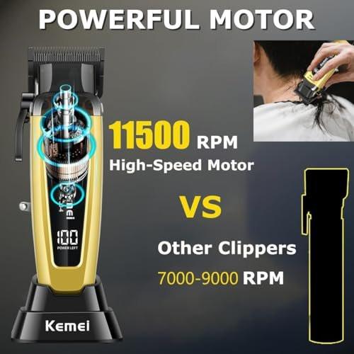 KEMEI 90-4 Professioneller Haarschneider für Herren – 11500 RPM, LED-Display, DLC-Klinge, 2000 mAh, kabellos, mit Ladestation