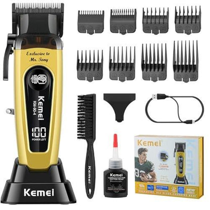 KEMEI 90-4 Professioneller Haarschneider für Herren – 11500 RPM, LED-Display, DLC-Klinge, 2000 mAh, kabellos, mit Ladestation
