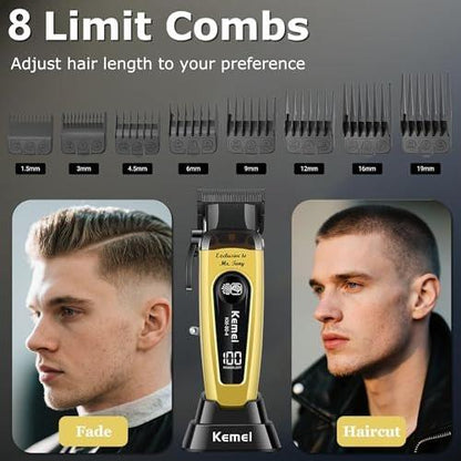 KEMEI 90-4 Professioneller Haarschneider für Herren – 11500 RPM, LED-Display, DLC-Klinge, 2000 mAh, kabellos, mit Ladestation
