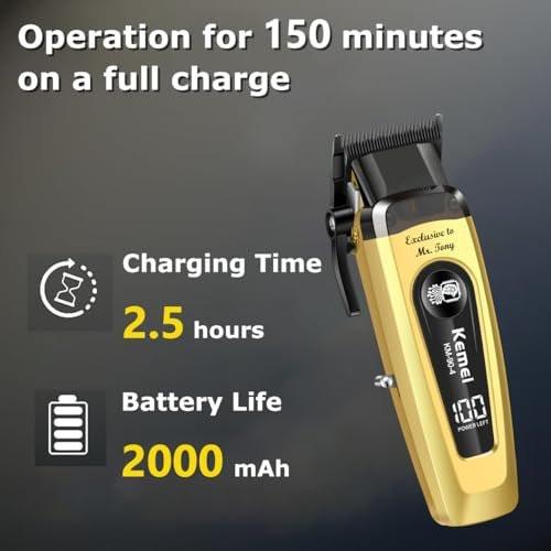 KEMEI 90-4 Professioneller Haarschneider für Herren – 11500 RPM, LED-Display, DLC-Klinge, 2000 mAh, kabellos, mit Ladestation