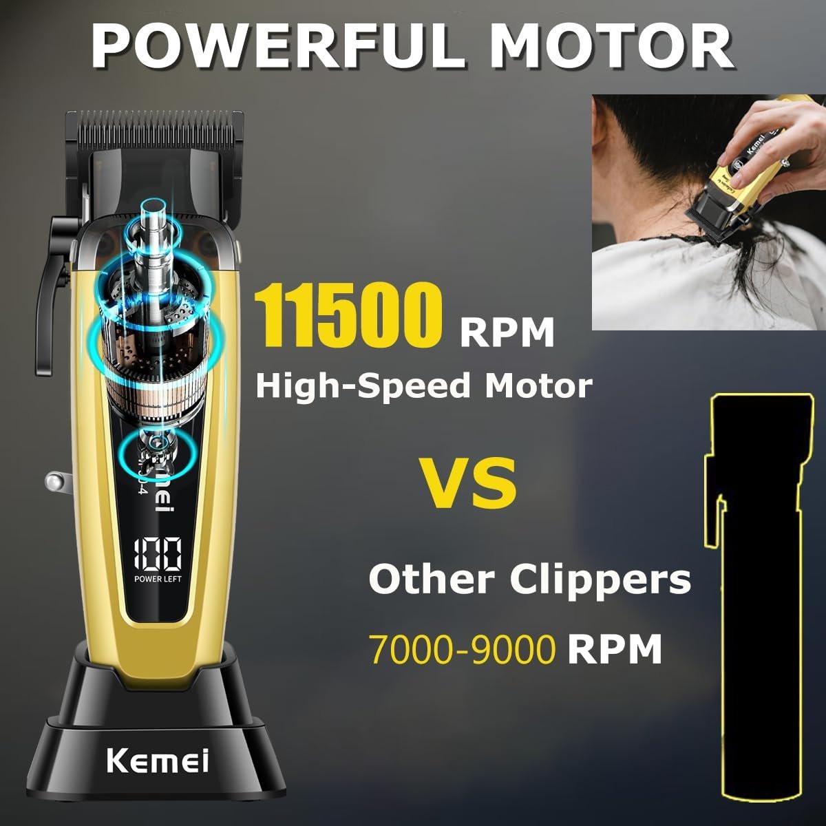 KEMEI 90-4 Professioneller Haarschneider für Herren – 11500 RPM, LED-Display, DLC-Klinge, 2000 mAh, kabellos, mit Ladestation