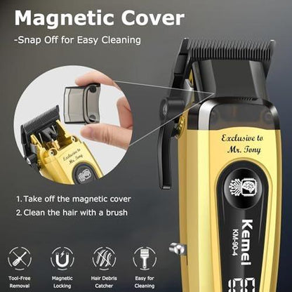 KEMEI 90-4 Professioneller Haarschneider für Herren – 11500 RPM, LED-Display, DLC-Klinge, 2000 mAh, kabellos, mit Ladestation