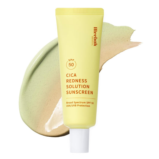Meebak Cica Redness Solution Sunscreen SPF 50 – Farbkorrigierende CC Cream mit Centella & Ceramid für helle bis mittlere Hauttöne