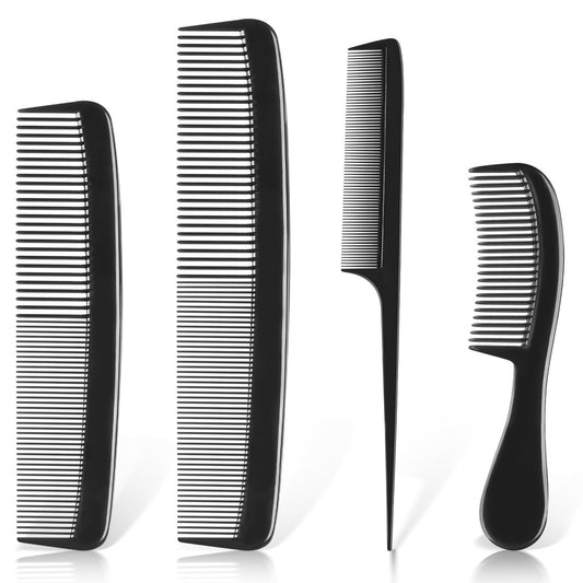 4-teiliges professionelles schwarzes Kamm-Set für Männer und Frauen – Feinzahn-, Rattenschwanz-, Bart- und Schnurrbartkämme – zum Scheiteln und Toupieren für alle Haartypen