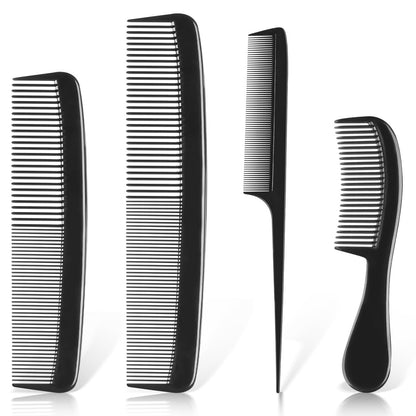 4-teiliges professionelles schwarzes Kamm-Set für Männer und Frauen – Feinzahn-, Rattenschwanz-, Bart- und Schnurrbartkämme – zum Scheiteln und Toupieren für alle Haartypen