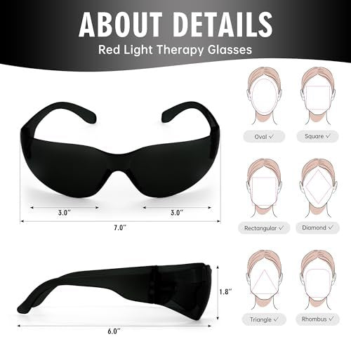 Rotlicht-Therapie-Brille – Augenschutz für IPL-, Laser- und Bräunungsgeräte (Schwarz, Polycarbonat)