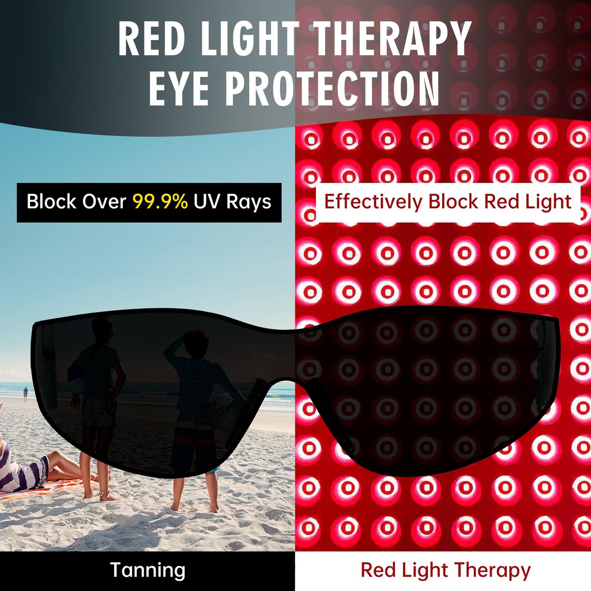 Rotlicht-Therapie-Brille – Augenschutz für IPL-, Laser- und Bräunungsgeräte (Schwarz, Polycarbonat)