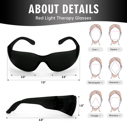 Rotlicht-Therapie-Brille – Augenschutz für IPL-, Laser- und Bräunungsgeräte (Schwarz, Polycarbonat)