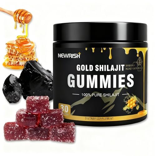 Newrish Shilajit Gummies mit Manuka Honig – Himalaya Shilajit, Ashwagandha, Gokshura, Fulvinsäure & 85+ Spurenelemente – 100% natürlich & bio – ohne Zuckerzusatz – 30 Gummis für Männer & Frauen