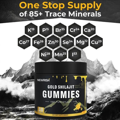 Newrish Shilajit Gummies mit Manuka Honig – Himalaya Shilajit, Ashwagandha, Gokshura, Fulvinsäure & 85+ Spurenelemente – 100% natürlich & bio – ohne Zuckerzusatz – 30 Gummis für Männer & Frauen