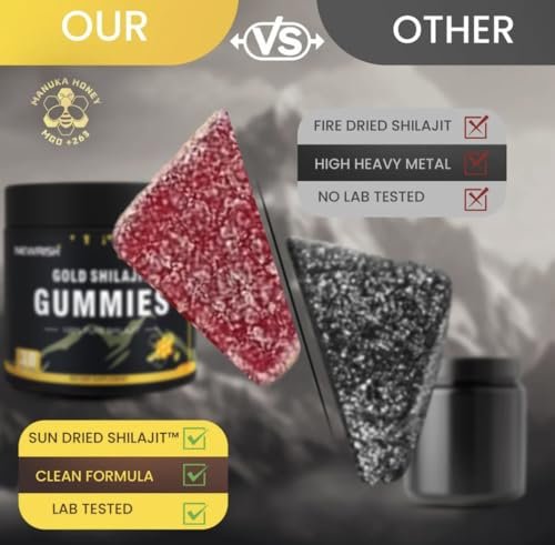 Newrish Shilajit Gummies mit Manuka Honig – Himalaya Shilajit, Ashwagandha, Gokshura, Fulvinsäure & 85+ Spurenelemente – 100% natürlich & bio – ohne Zuckerzusatz – 30 Gummis für Männer & Frauen