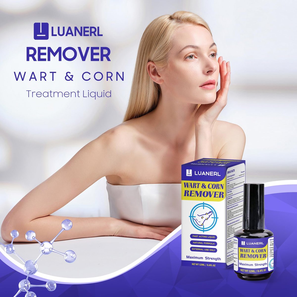 luanerl Warzen- & Hühneraugenentferner, 20 % Salicylsäure mit natürlicher Formel, maximale Stärke, schnell wirkend gegen Warzen, Dornwarzen, Genitalwarzen, gewöhnliche Warzen, Hornhaut – 0,4 fl oz (12 ml)