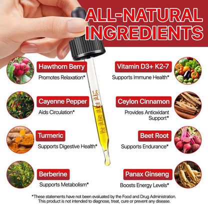 Cayenne Pfeffer Tropfen – Bio Cayenne Liquid, Herz-Kreislauf-Unterstützung mit Weißdorn, Rote Bete, Kurkuma, Vitamin K2 & D3 – Vegan – 60 ml