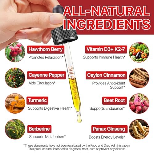 Cayenne Pfeffer Tropfen – Bio Cayenne Liquid, Herz-Kreislauf-Unterstützung mit Weißdorn, Rote Bete, Kurkuma, Vitamin K2 & D3 – Vegan – 60 ml