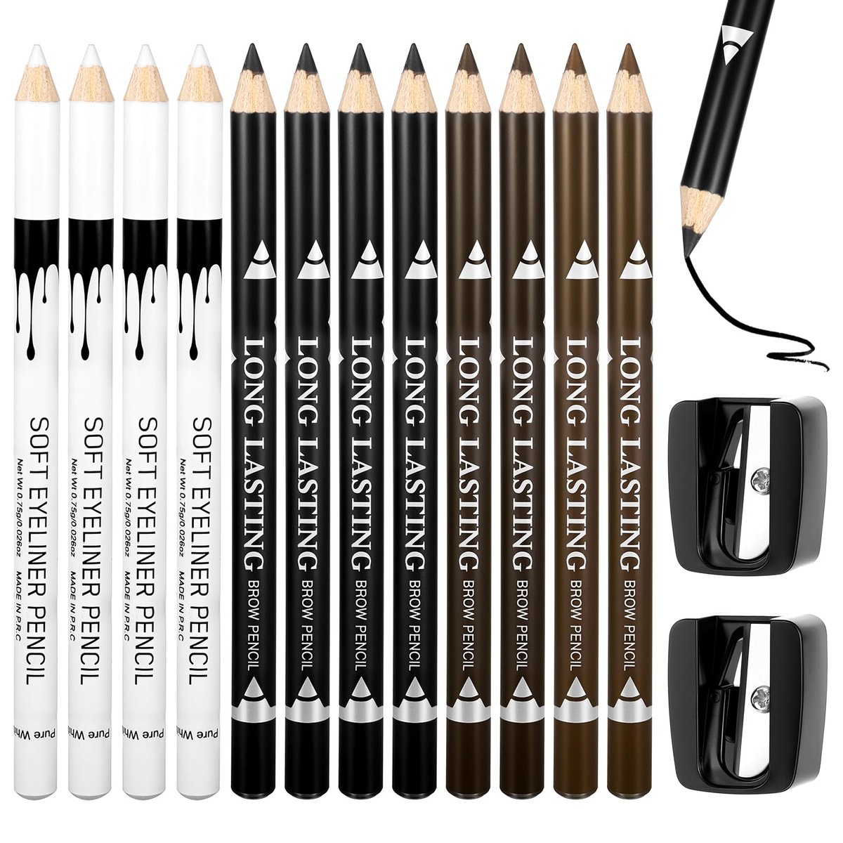 BOHUIZ 12-teiliger Barber-Stift mit 2 Spitzern – Magischer Haarlinienstift für Lineup, Bartformung, Bartführungsstift, Barber-Kreide für Männer, Bärte, Haare, Make-up-Design – Weiß, Schwarz, Dunkelbraun, Hellbraun