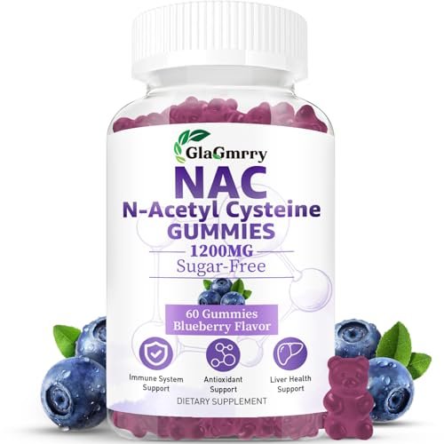 GlaGmrry Zuckerfreie NAC Gummis für Kinder & Erwachsene - NAC Ergänzung mit N-Acetylcystein, Selen, Zink, Vitamin C & E - 600 mg NAC pro Gummi - Unterstützt Lebergesundheit, Antioxidans, Immunsystem - 60 Stück