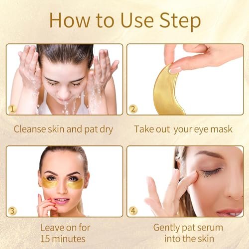 USTELIR Augenpflaster, 20 Paar Augenmasken gegen dunkle Ringe, Schwellungen, Tränensäcke und Falten mit Hyaluronsäure, 24K Gold, Rose & Aloe Vera – Hautpflege für Männer und Frauen