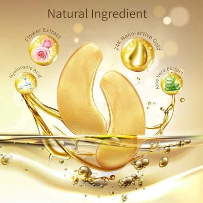 USTELIR Augenpflaster, 20 Paar Augenmasken gegen dunkle Ringe, Schwellungen, Tränensäcke und Falten mit Hyaluronsäure, 24K Gold, Rose & Aloe Vera – Hautpflege für Männer und Frauen