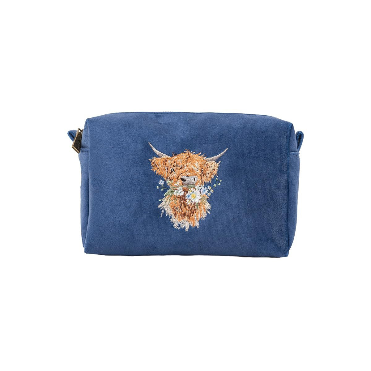 Wrendale Designs 'Daisy Coo' Highland Kuh bestickte Kosmetiktasche – Marineblau